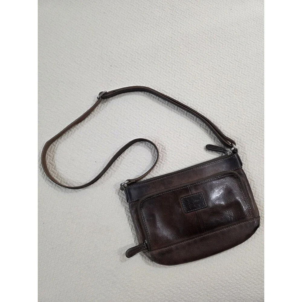 Vintage Fossil Crosstown Dark Brown Leather Crossbody Organizer Bag